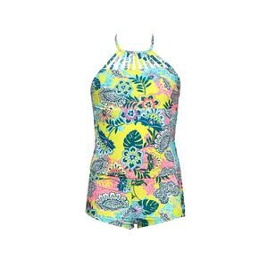 Hobie Girls High Neck Tankini Top Shirred Boy short Swimsuit Mult iVenice Vibes
